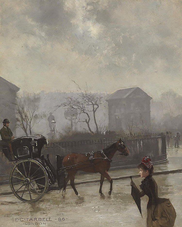 Hansom Cab in London, vintage artwork by Edmund Tarbell, 12x8" (A4) Poster