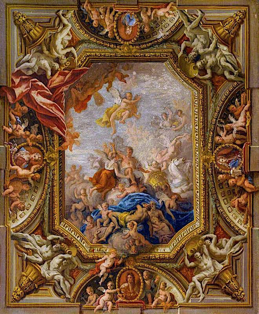Sketch Design for the Ceiling of the Queen's State Bedchamber at Hampton Court Palace, vintage artwork by James Thornhill, 12x8" (A4) Poster