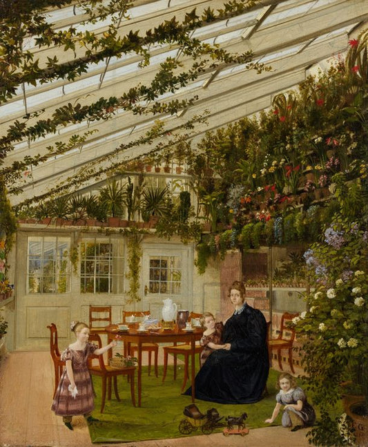The Family of Mr. Westfal in the Conservatory, vintage artwork by Eduard Gaertner, A3 (16x12") Poster Print