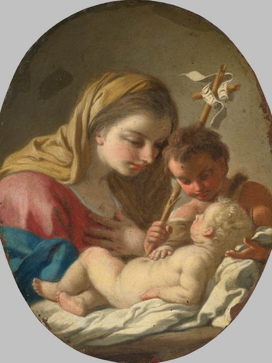 Virgin and Child with the Infant St John the Baptist, vintage artwork by Attributed to Francesco de Mura, 12x8" (A4) Poster