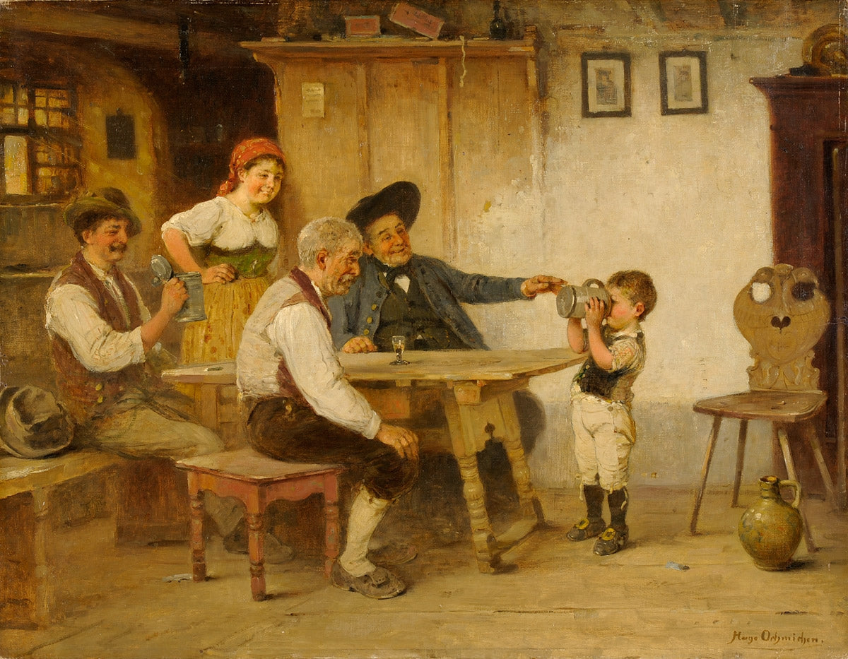 The First Sip, vintage artwork by Hugo Oehmichen, 12x8" (A4) Poster