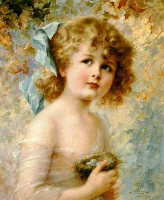 Girl Holding a Nest by Emile Vernon,16x12(A3) Poster