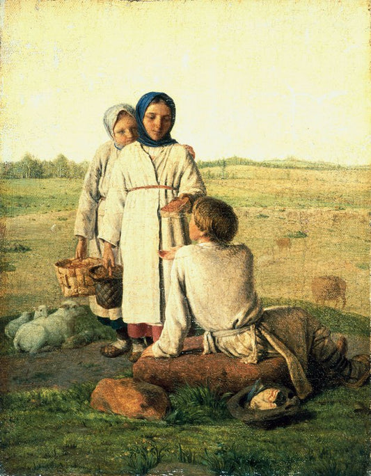 Peasant Children in the Field, vintage artwork by Alexei Venetsianov, 12x8" (A4) Poster