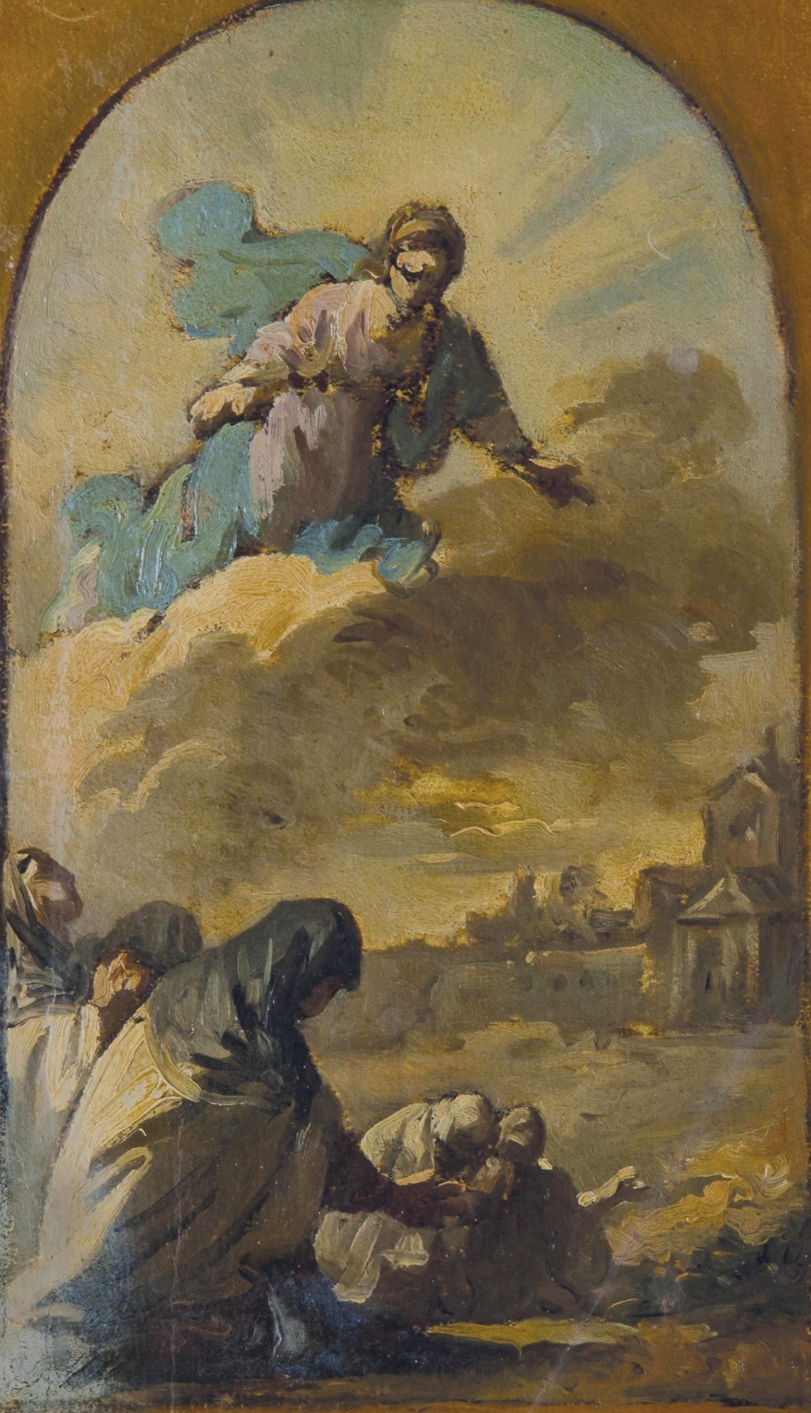 Nuns Kneelling before an Apparition of the Virgin, vintage artwork by Joseph Marie Vien, 12x8" (A4) Poster