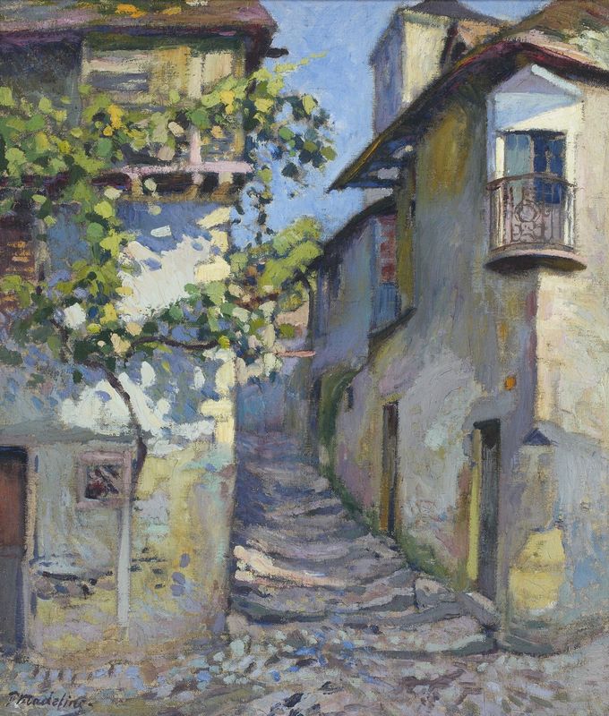 Rue de Village aux Escaliers, vintage artwork by Paul Madeline, 12x8" (A4) Poster