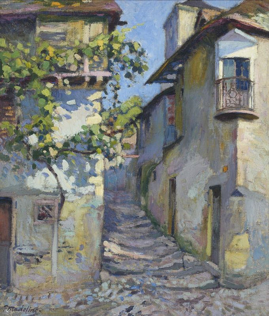 Rue de Village aux Escaliers, vintage artwork by Paul Madeline, 12x8" (A4) Poster