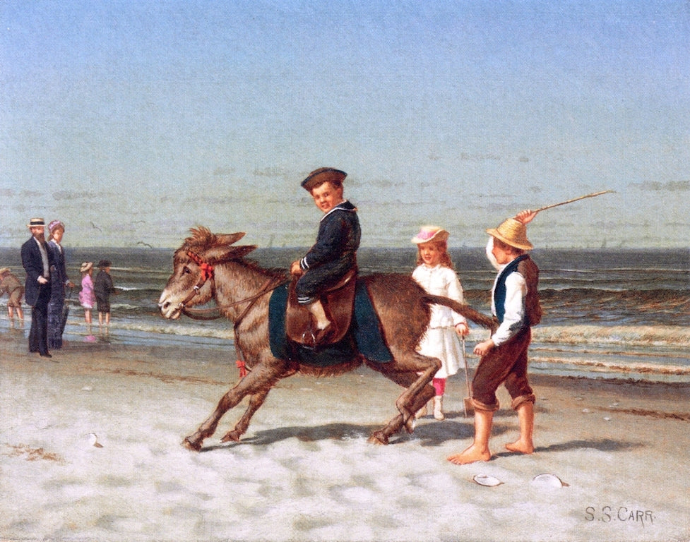 Children and Donkey, vintage artwork by Samuel S. Carr, 12x8" (A4) Poster