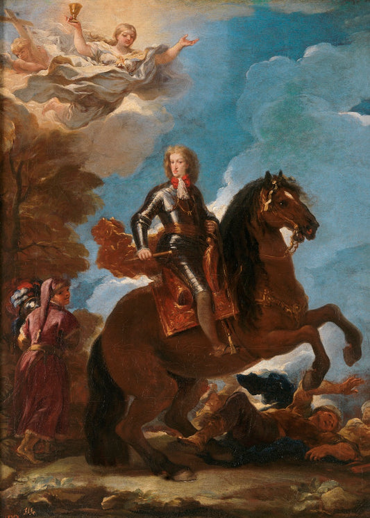 Charles II, King of Spain, on Horseback, vintage artwork by Luca Giordano, 12x8" (A4) Poster