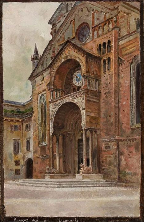 St. Anastasia Church in Verona, vintage artwork by Aleksander Gierymski, 12x8" (A4) Poster