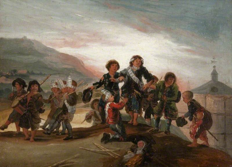 Boys Playing at Soldiers, vintage artwork by Francisco de Goya y Lucientes, 12x8" (A4) Poster