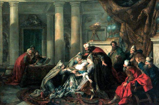 Esther's Fainting, vintage artwork by Jean-François de Troy, 12x8" (A4) Poster