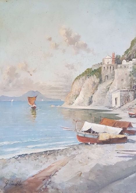 Naples Harbor, vintage artwork by Giuseppe Carelli, 12x8" (A4) Poster