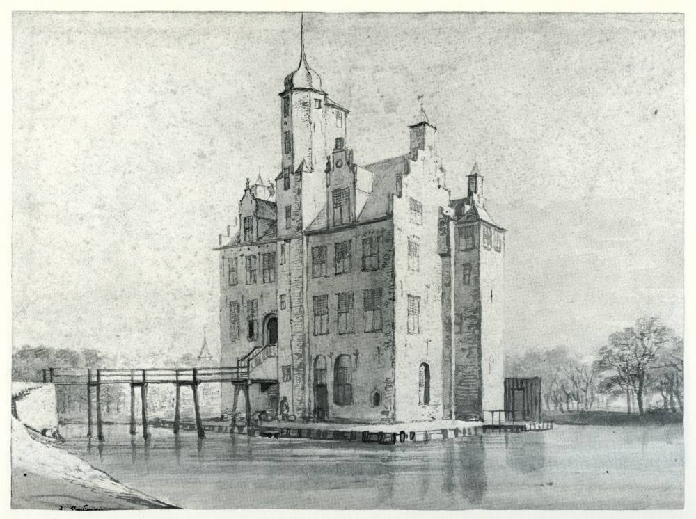 Huis te Vliet in Lopik, vintage artwork by Roelant Roghman, 12x8" (A4) Poster