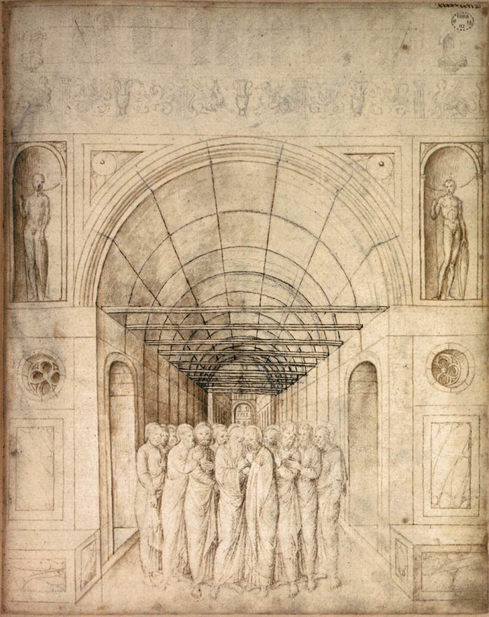 The Twelve Apostles in a Barrel-Vaulted Passage, vintage artwork by Jacopo Bellini, A3 (16x12