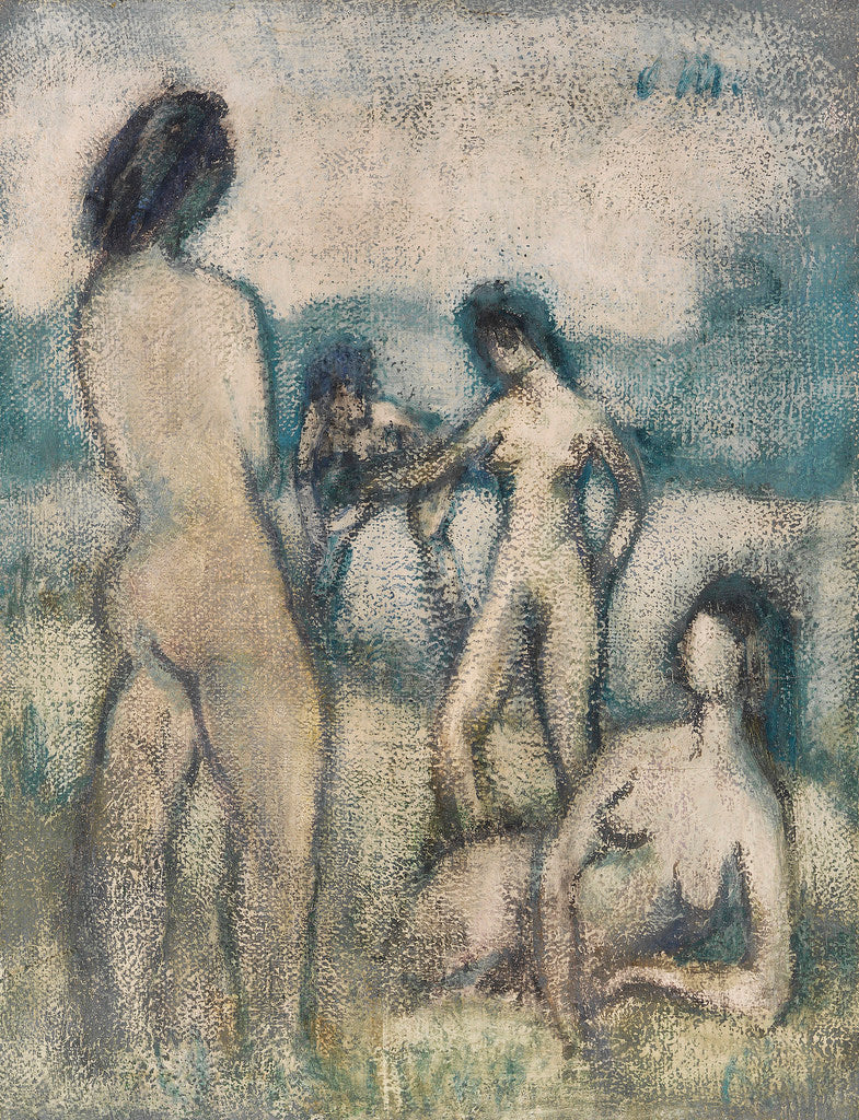 Four Bathers, vintage artwork by Otto Mueller, 12x8" (A4) Poster