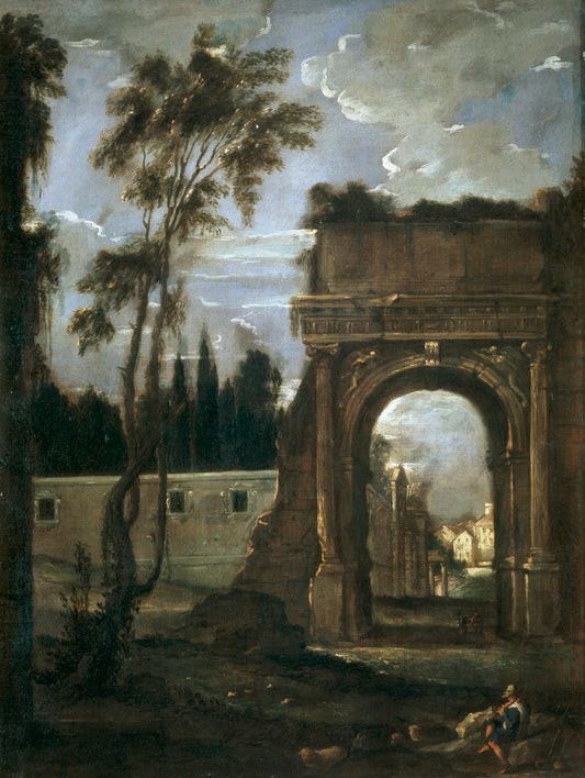The Arch of Titus in Rome, vintage artwork by Juan Bautista Martinez del Mazo, 12x8" (A4) Poster