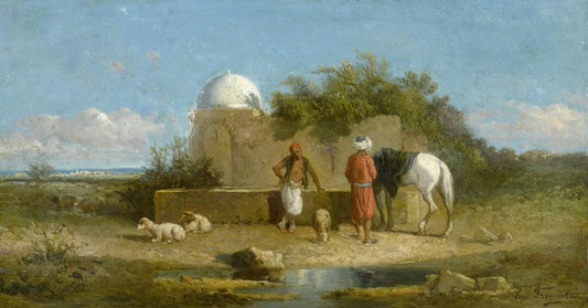 Bergers dans une oasis (Herdsmen at an Oasis), vintage artwork by Eugène Fromentin, A3 (16x12") Poster Print
