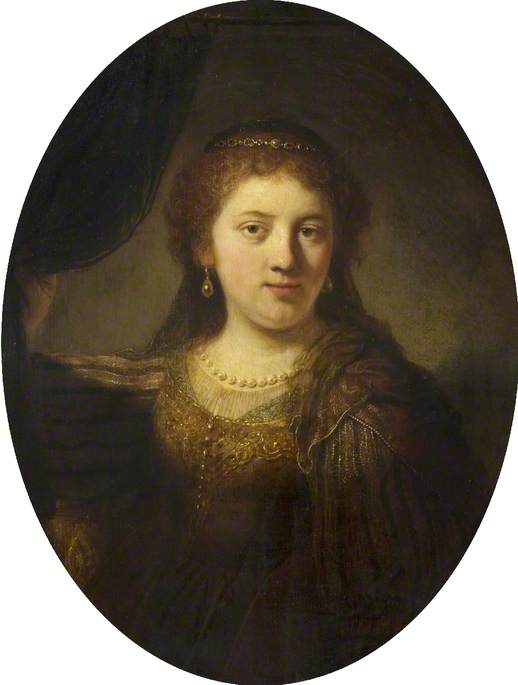 Portrait of a Woman (possibly Saskia Uylenburgh), vintage artwork by Govaert Flinck, 12x8" (A4) Poster