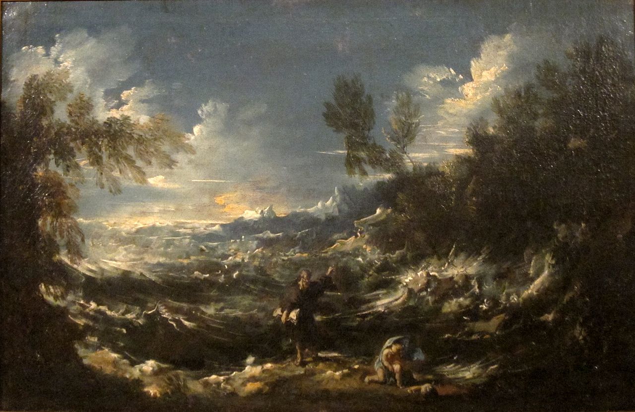 St. Augustine at the Seashore, vintage artwork by Alessandro Magnasco, 12x8" (A4) Poster
