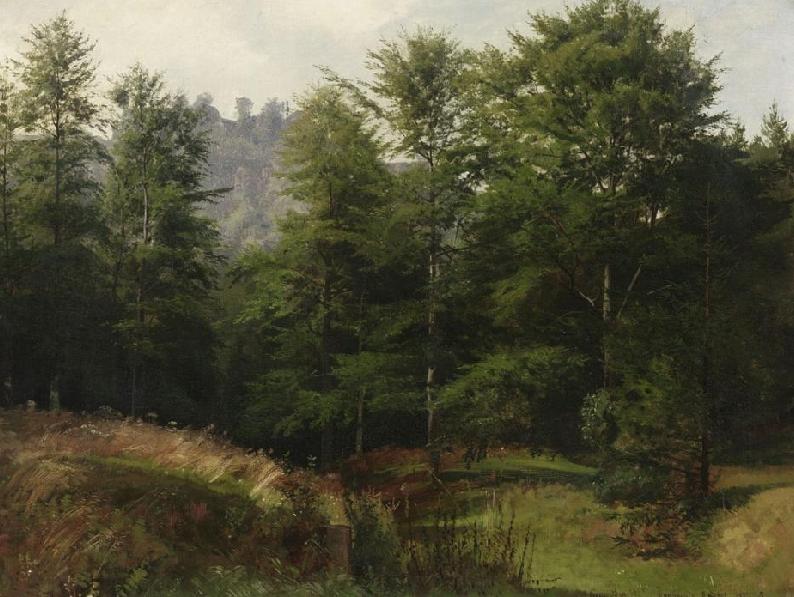 Forest Landscape in Upper Saxony (Waldlandschaft in Obersachsen), vintage artwork by Eugen Felix Prosper Bracht, 12x8" (A4) Poster