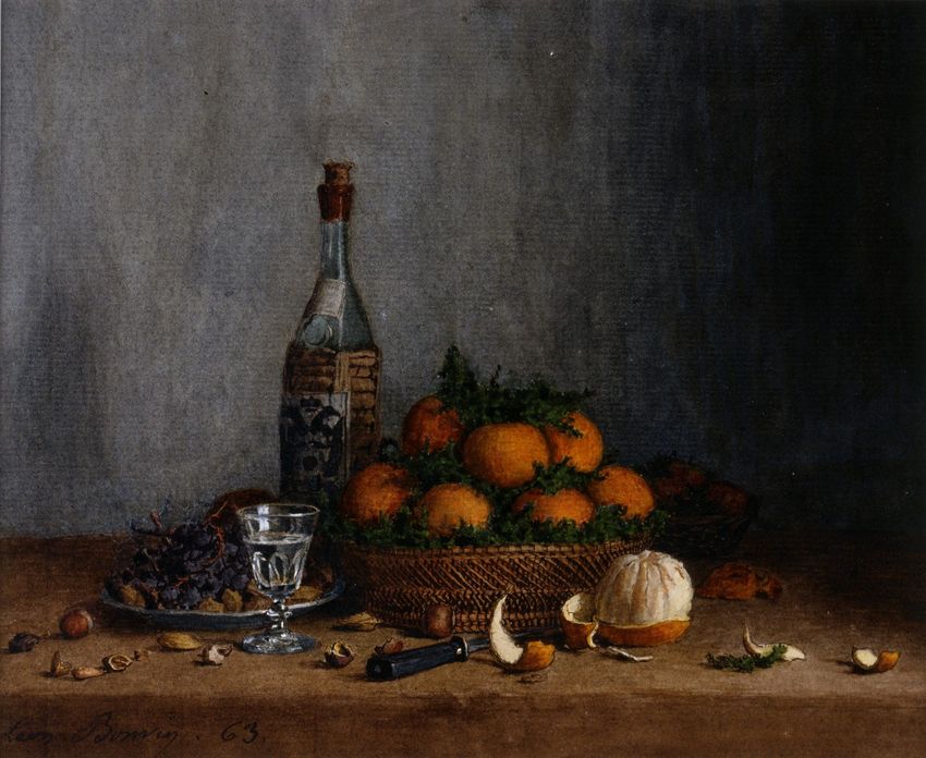 Still Life with Basket of Oranges, vintage artwork by Leon Bonvin, 12x8" (A4) Poster