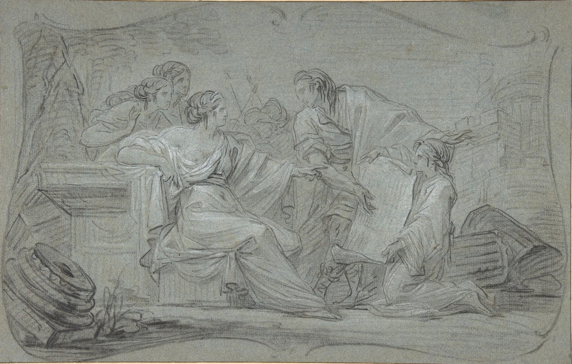 Semiramus Inspecting a Plan of Baby lon, vintage artwork by Jean-Simon Berthelemy, 12x8" (A4) Poster