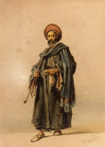 An Egyptian Man with a Pipe, vintage artwork by Count Amadeo Preziosi, A3 (16x12") Poster Print