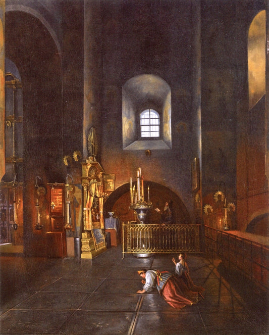 Interior of an Orthodox Church, vintage artwork by Stepan Mikhailovich Shukhvostov, A3 (16x12") Poster Print