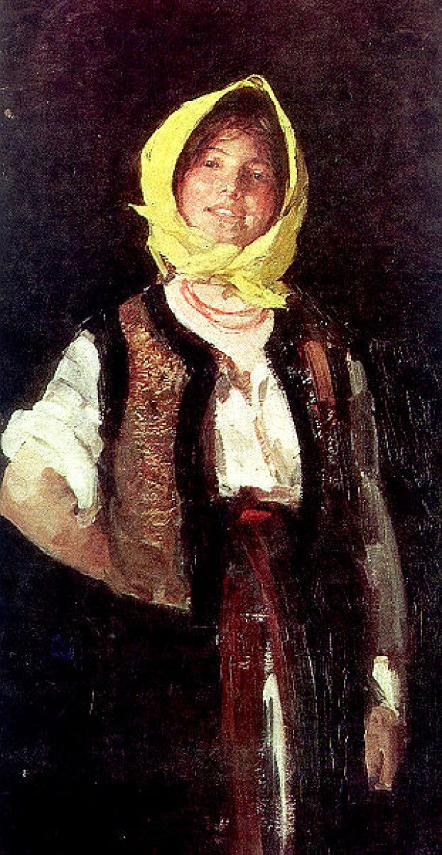 Peasant Girl, vintage artwork by Nicolae Grigorescu, 12x8" (A4) Poster