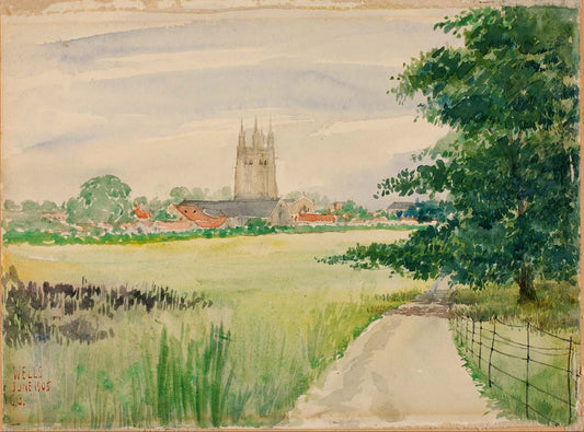 Wells Cathedral, England, vintage artwork by Cass Gilbert, 12x8" (A4) Poster