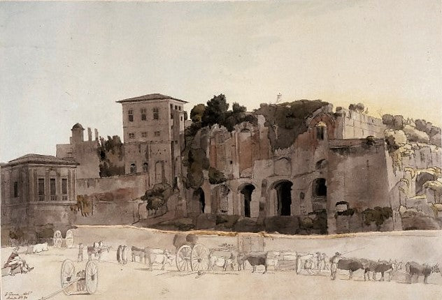 The Palatine Hill from the steps of the Temple of Antoninus in the Campo Vaccino, vintage artwork by Francis Towne, 12x8" (A4) Poster