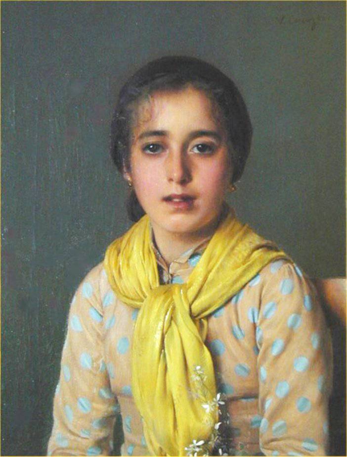 Girl with Yellow Shawl by Vittorio Matteo Corcos,A3(16x12")Poster