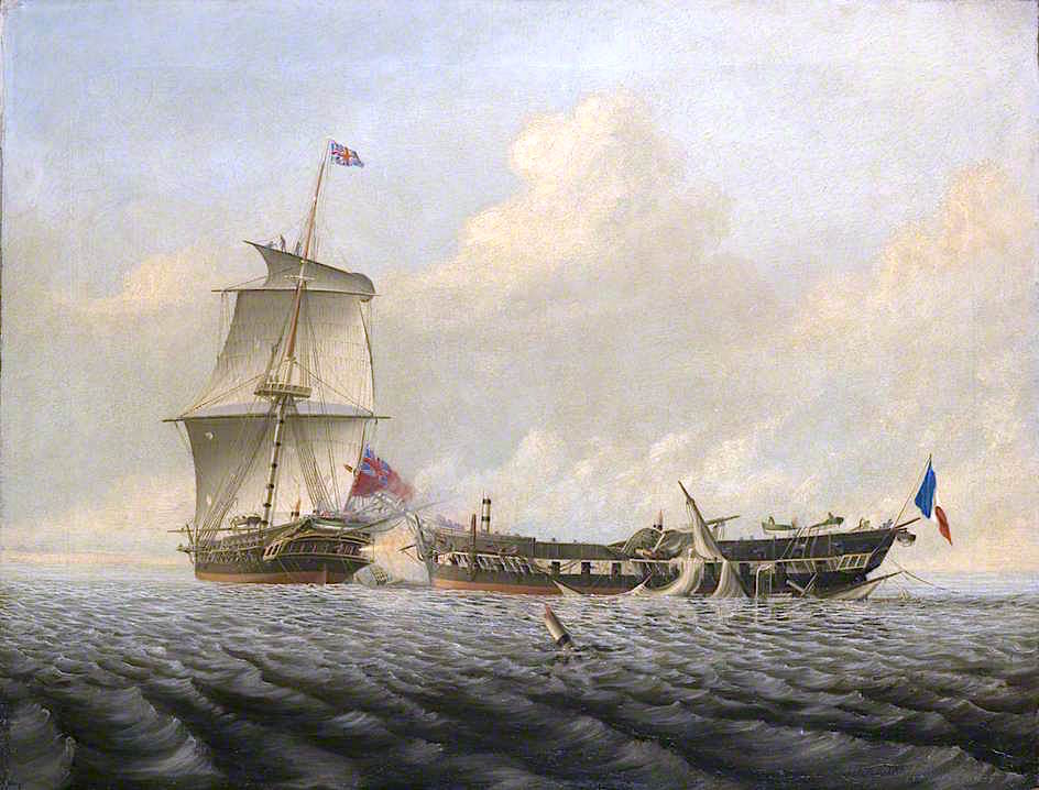 Action Between HMS 'Blanche' and the 'Pique', 5 January 1795, vintage artwork by Thomas Baines, A3 (16x12") Poster Print