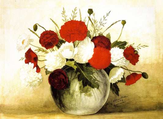 Carnations and Poppies, vintage artwork by Helen Searle, 12x8" (A4) Poster