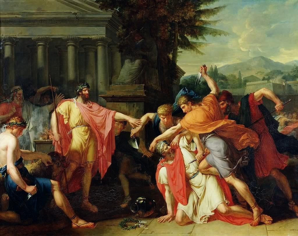 Death of Tatius, vintage artwork by Anne-Louis Girodet de Roussy-Trioson, 12x8" (A4) Poster
