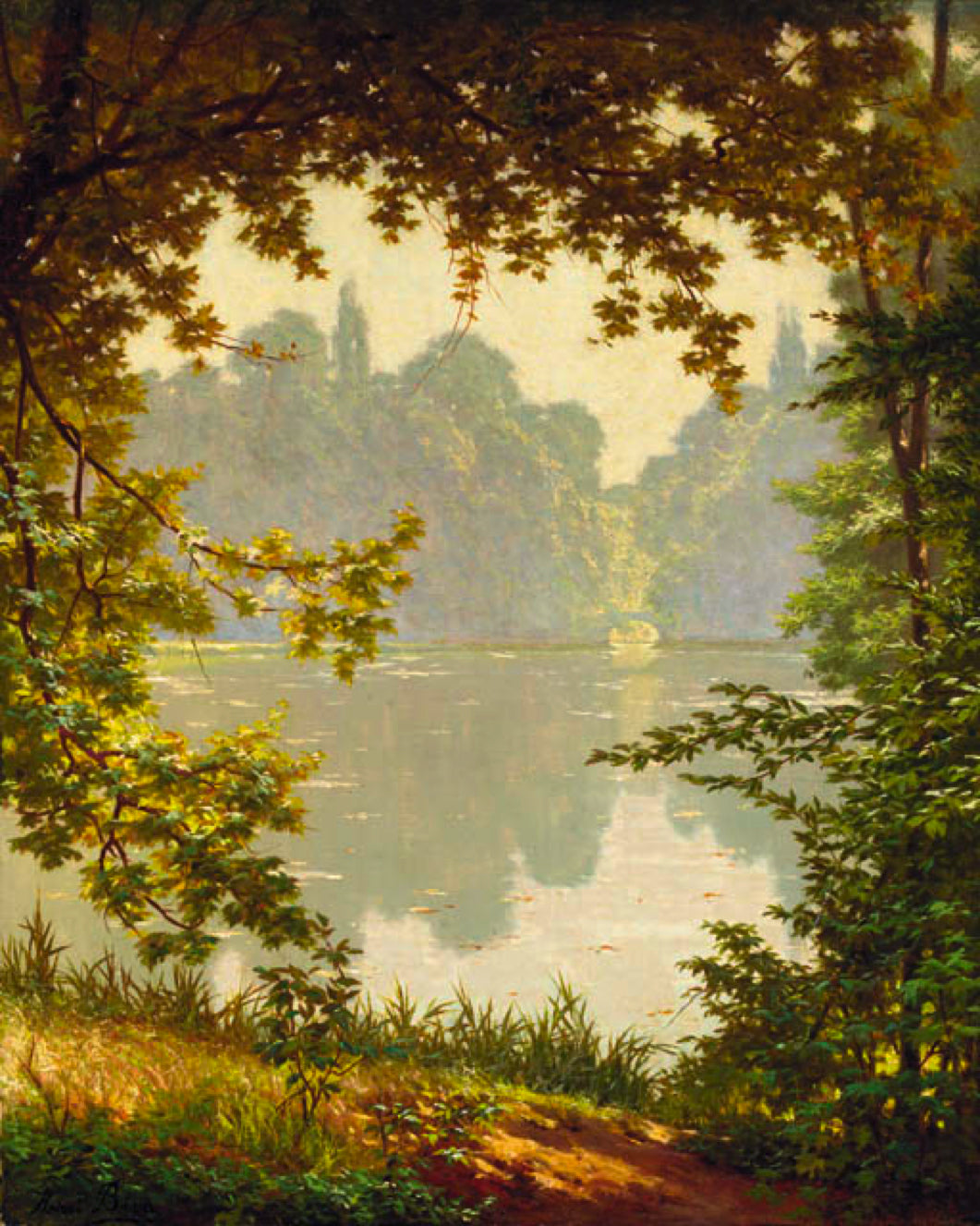 Looking out onto a Lake on a Summer Day, vintage artwork by Henri Biva, 12x8" (A4) Poster