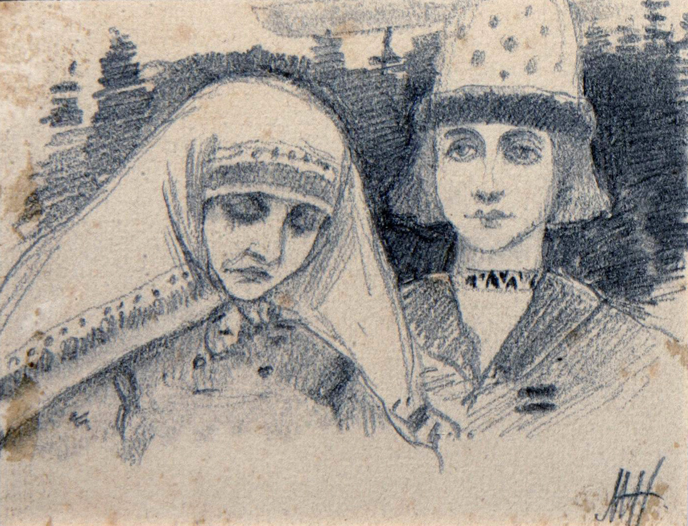 Anna and Her Son Ivan by Mikhail Vasilevich Nesterov,A3(16x12")Poster