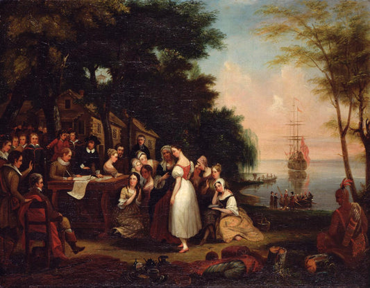 The Coming of the Maidens as Wives for the Settlers, vintage artwork by George Esten Cooke, A3 (16x12") Poster Print