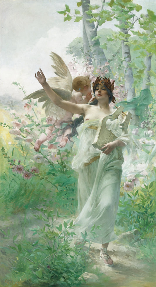 Allegory of Music, vintage artwork by Paul Francois Quinsac, 12x8" (A4) Poster