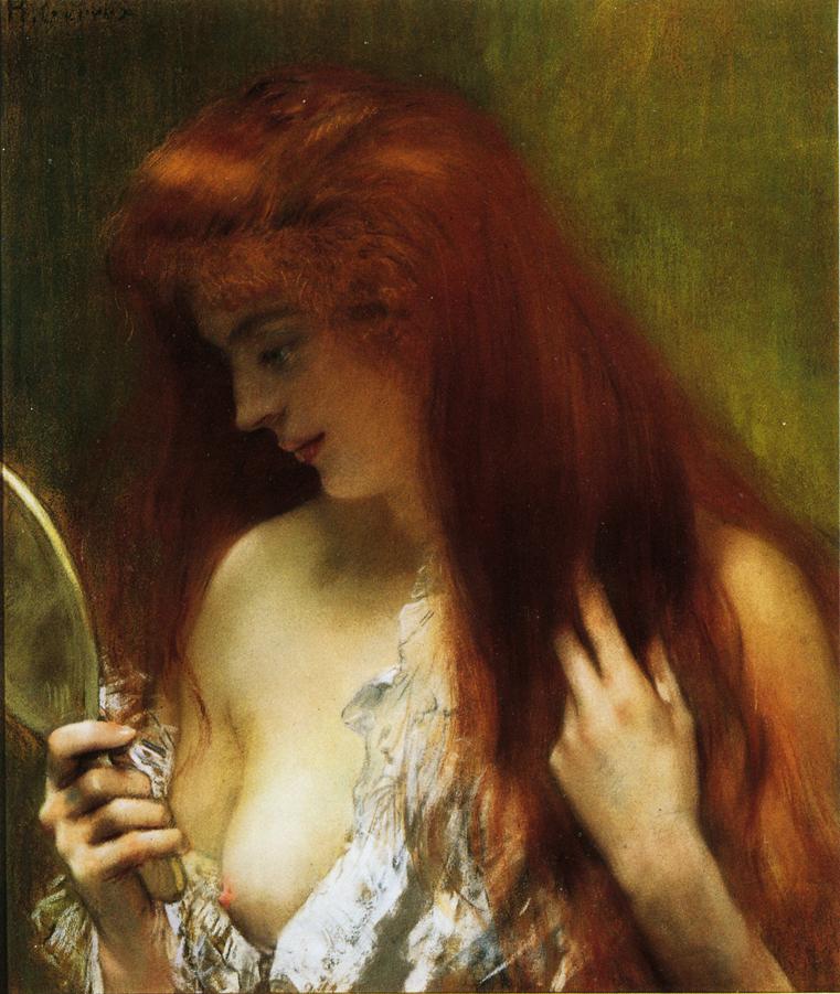 Young Red Head Gooming Herself by Henri Gervex,A3(16x12")Poster
