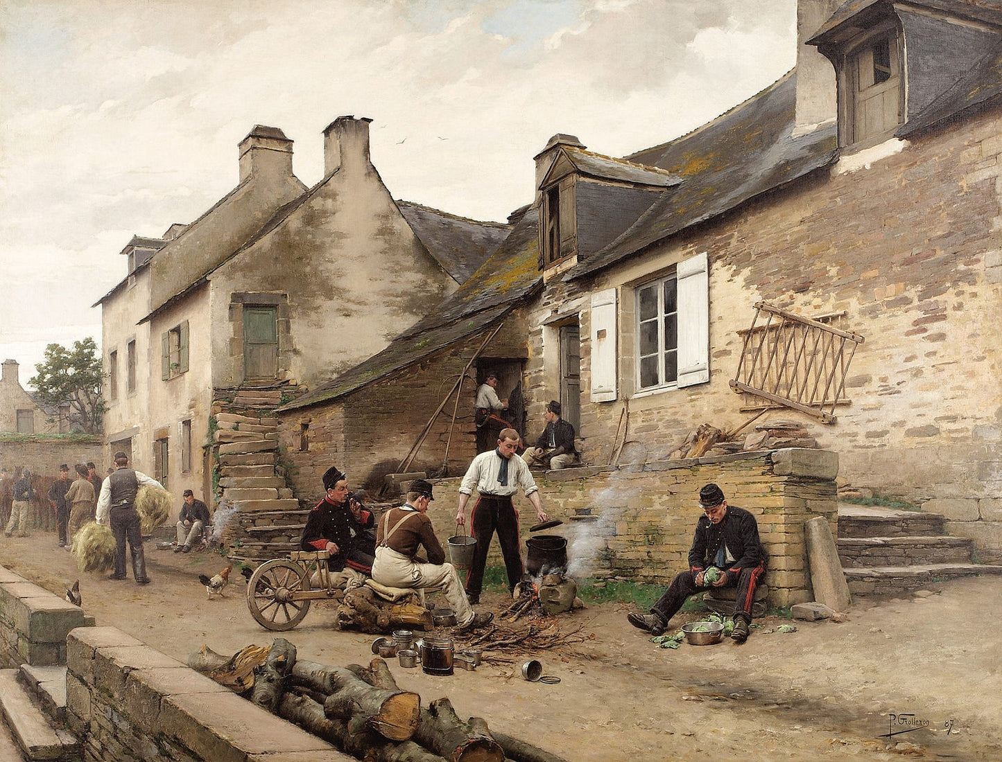 Soldiers Around the Campfire, vintage artwork by Paul-Louis-Narcisse Grolleron, 12x8" (A4) Poster