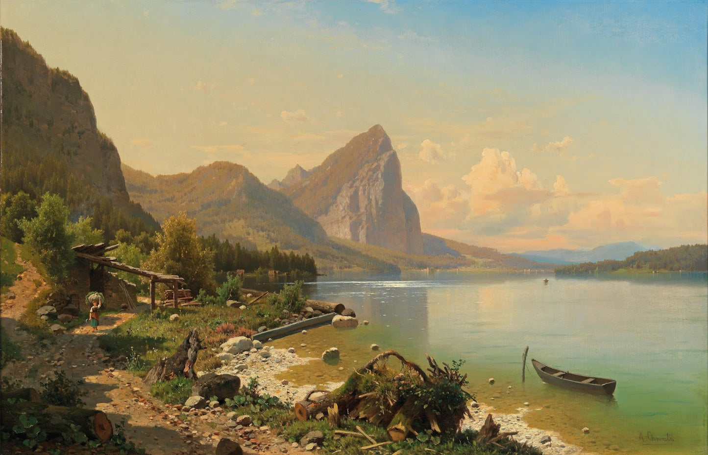 At the Mondsee near Scharfling with a view of the Drachenwand, vintage artwork by Adolf Chwala, 12x8" (A4) Poster