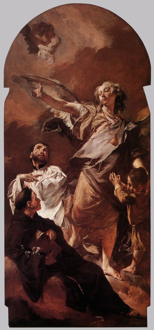 The Guardian Angel with Saints Anthony of Padua and Gaetano Thiene, vintage artwork by Giovanni Battista Piazzetta, 12x8" (A4) Poster