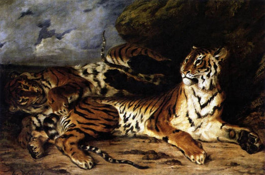 Étude de deux tigres, vintage artwork by Eugène Delacroix, A3 (16x12") Poster Print