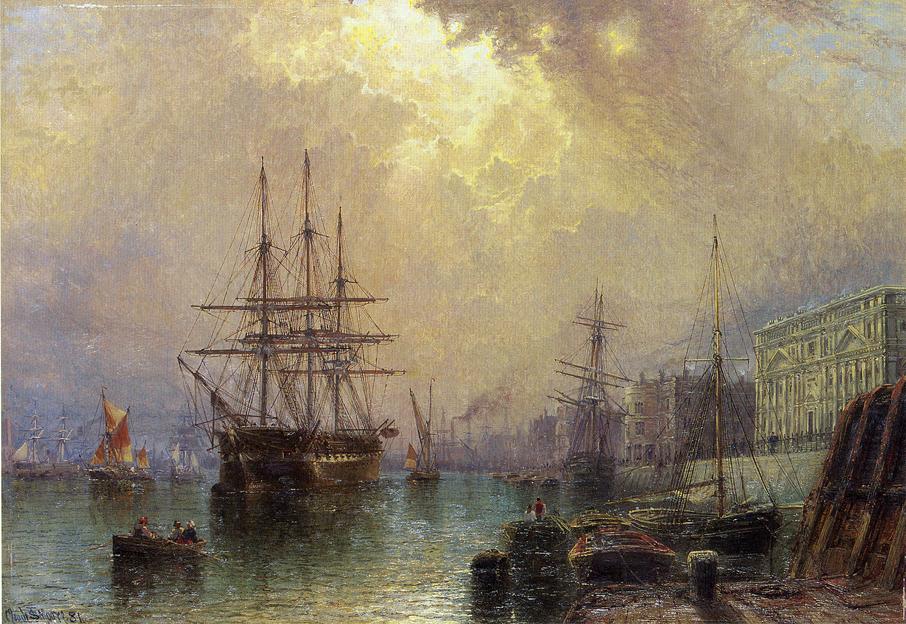 H.M.S. "Warspale" off Greenwich, vintage artwork by Claude T. Stanfield Moore, 12x8" (A4) Poster