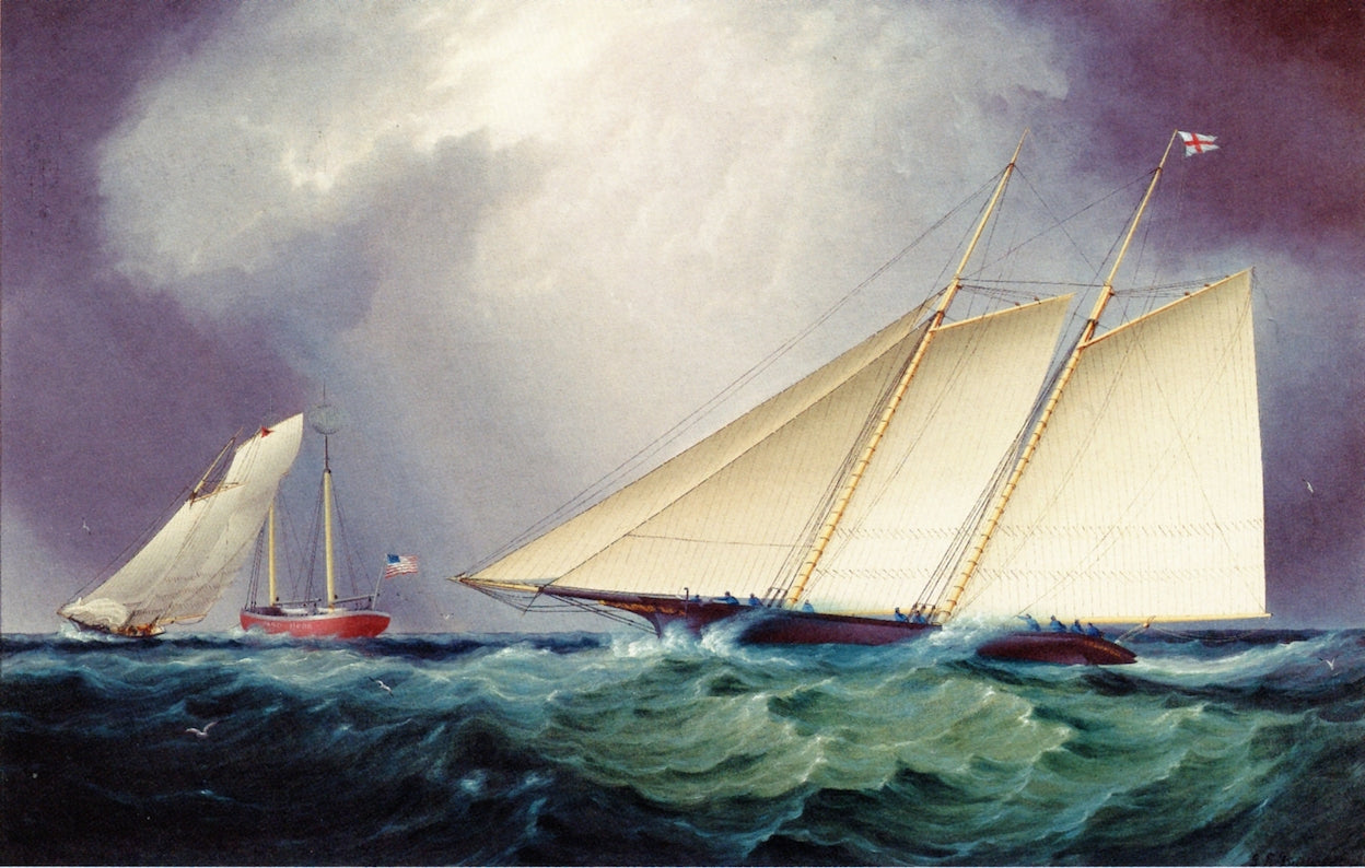 Columbia' vs. 'Livonia' Racing off Sandy Hook, vintage artwork by James E. Buttersworth, A3 (16x12") Poster Print