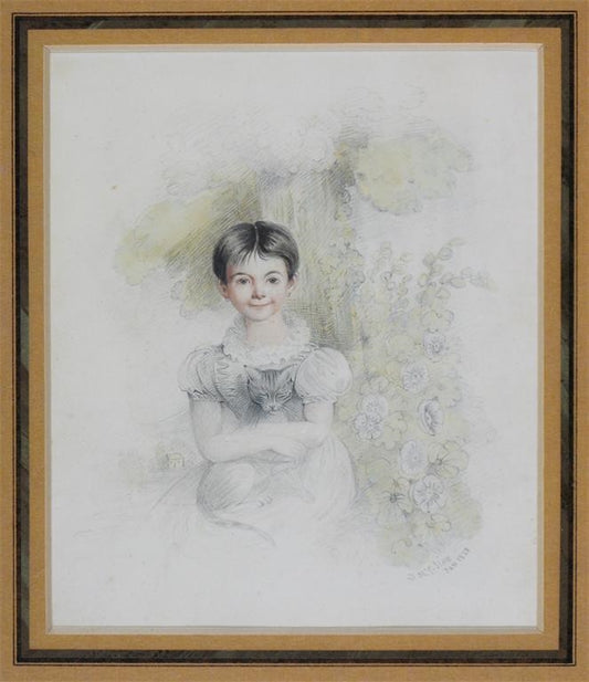 A Girl holding Her Cat - Study, vintage artwork by Daniel Maclise, R.A., A3 (16x12") Poster Print