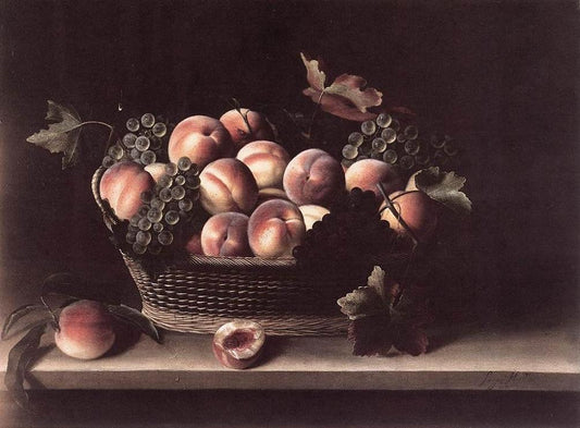 Basket with Peaches and Grapes, vintage artwork by Louise Moillon, 12x8" (A4) Poster