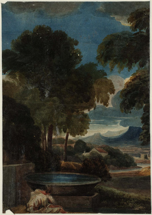Classical Landscape (after Poussin), vintage artwork by David Cox, 12x8" (A4) Poster