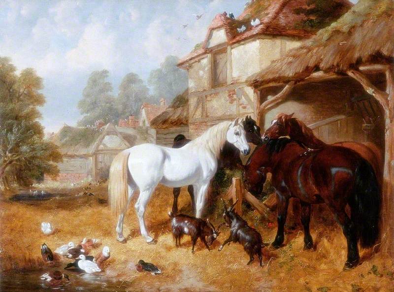 Horses in a Farmyard, vintage artwork by John Frederick Herring, Sr, A3 (16x12") Poster Print